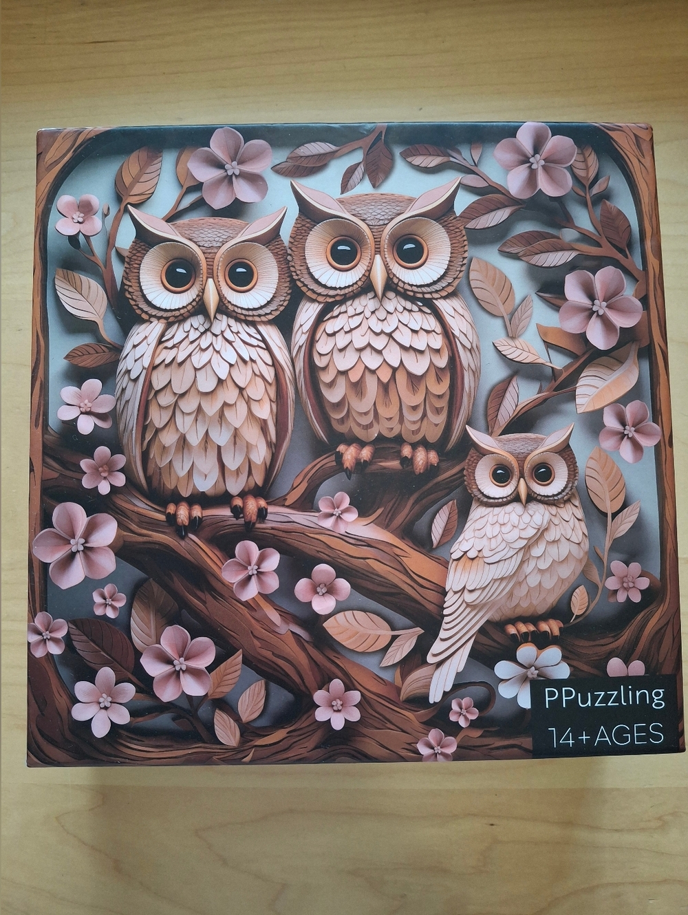 NWOT Puzzling Owl Trio Wall Art 1000 Pc Puzzle - Pink & Brown